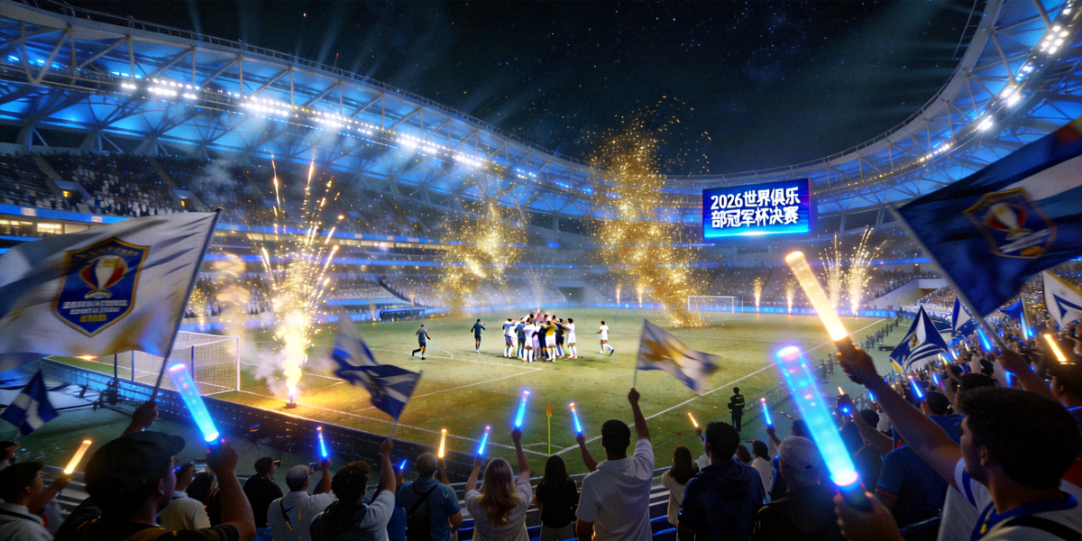 2026世界俱乐部冠军杯决赛之夜 体育场灯光璀璨与球迷欢呼的壮观画面